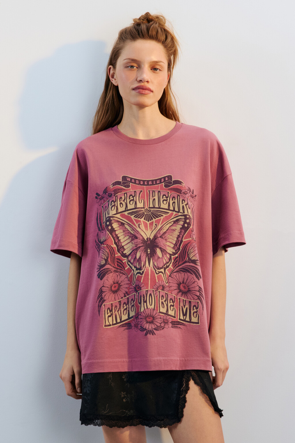 Футболка oversize с принтом - цвет розовый - 3