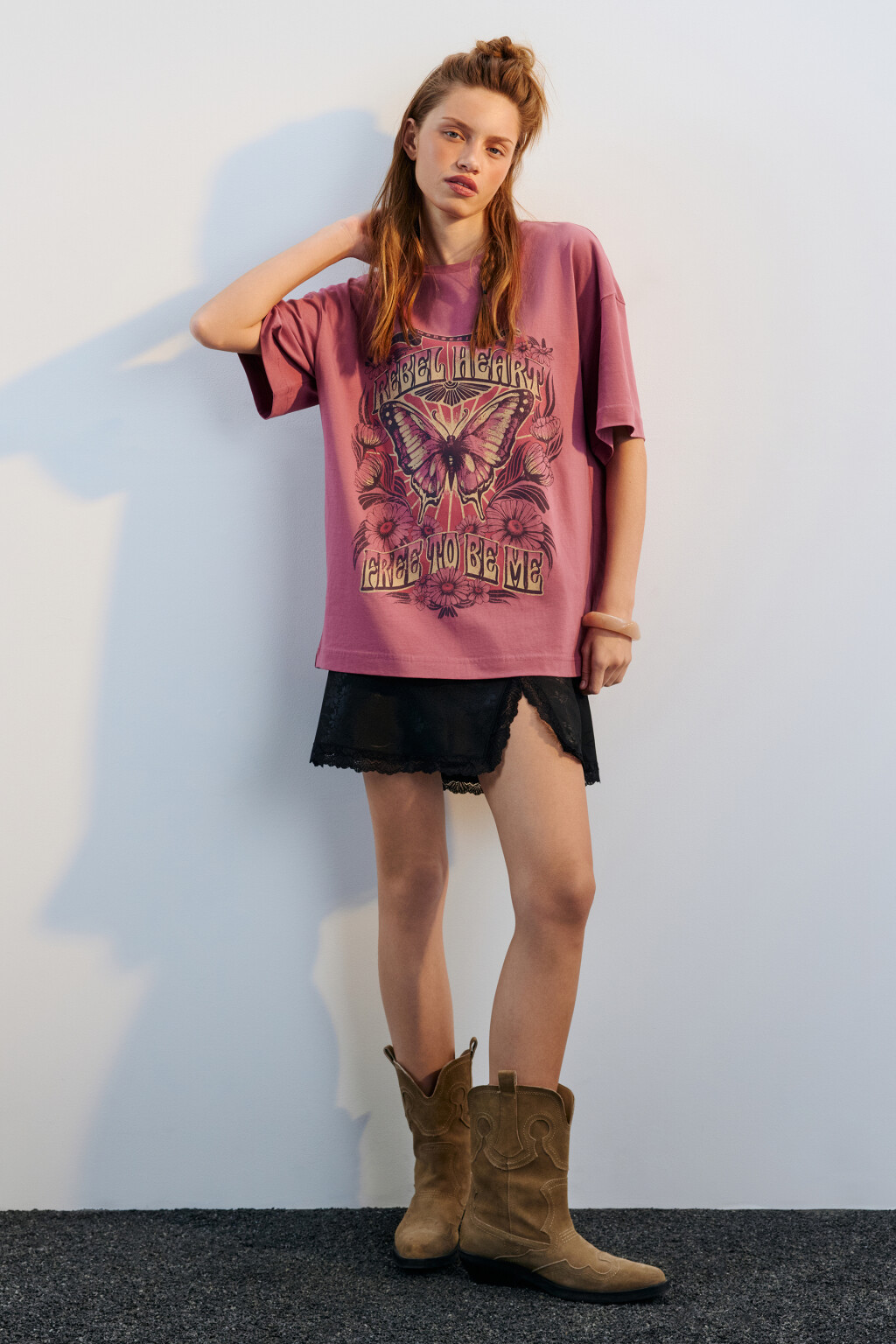 Футболка oversize с принтом - цвет розовый - 5