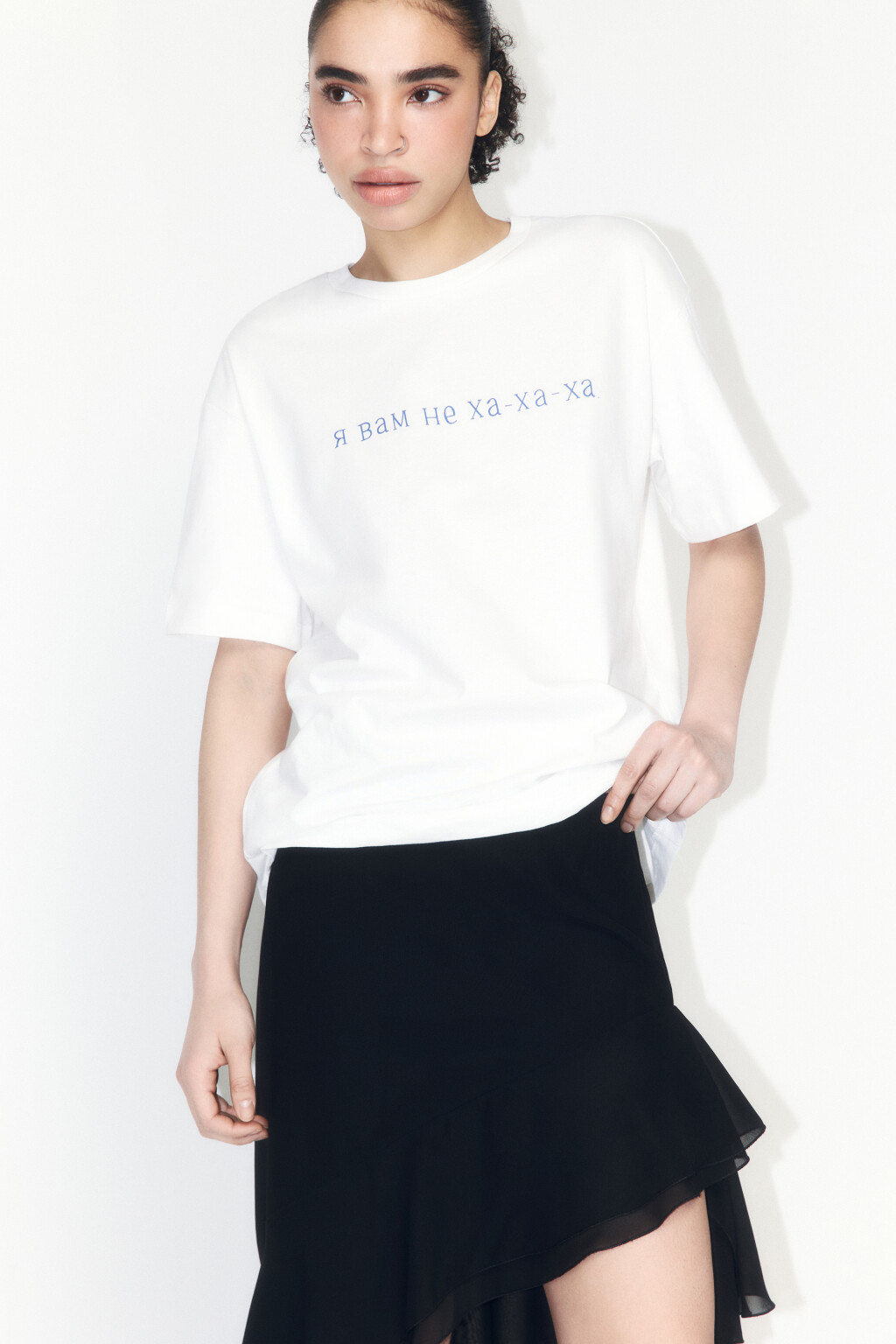 Футболка прямая хлопковая с принтом - цвет синий - 1