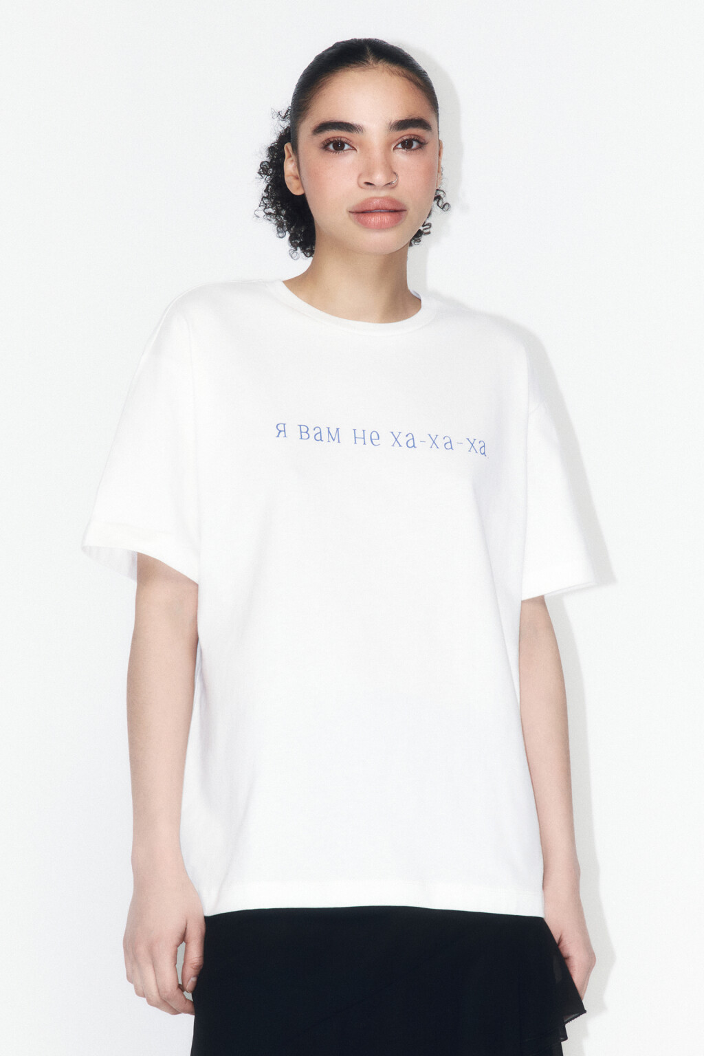 Футболка прямая хлопковая с принтом - цвет синий - 2