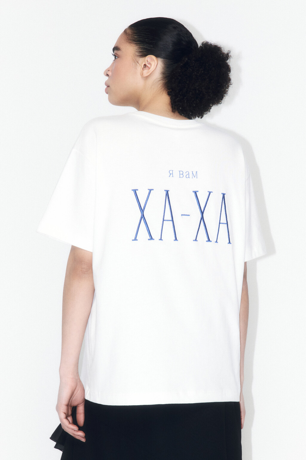 Футболка прямая хлопковая с принтом - цвет синий - 3