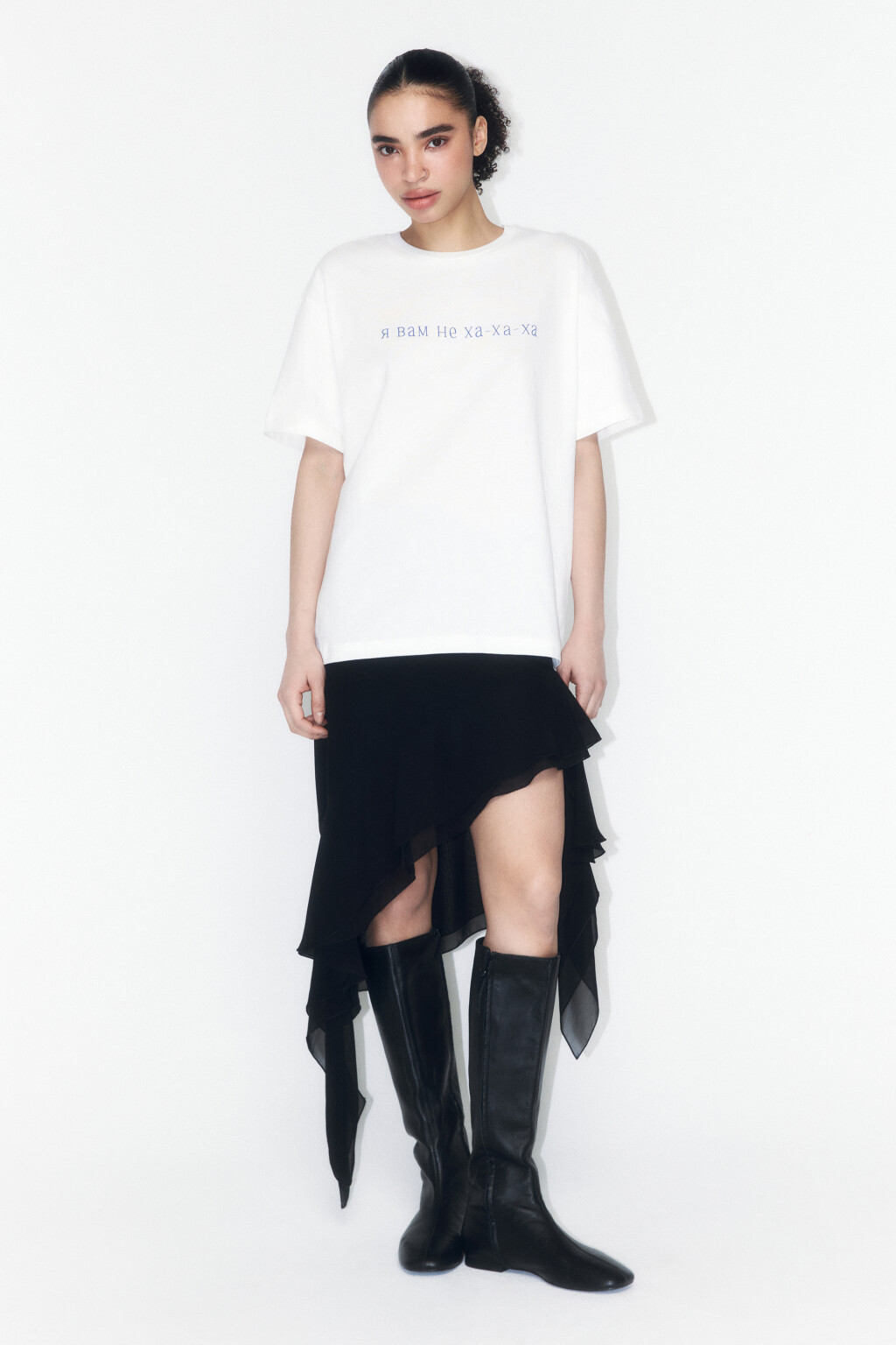 Футболка прямая хлопковая с принтом - цвет синий - 4