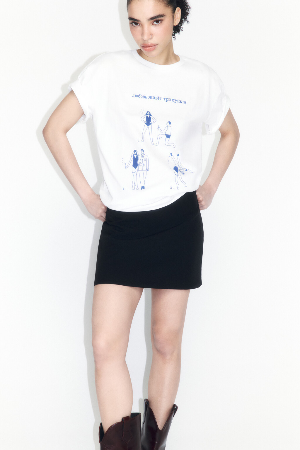 Футболка прямая хлопковая с принтом - цвет белый - 1