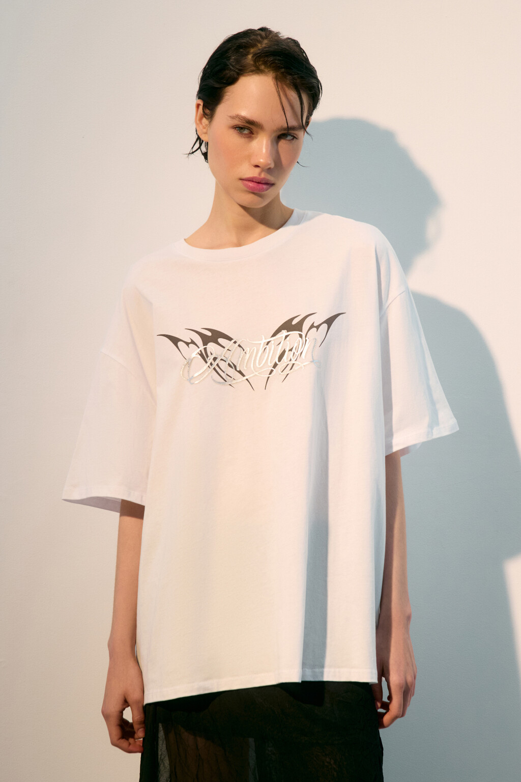 Футболка oversize с принтом - цвет белый - 2