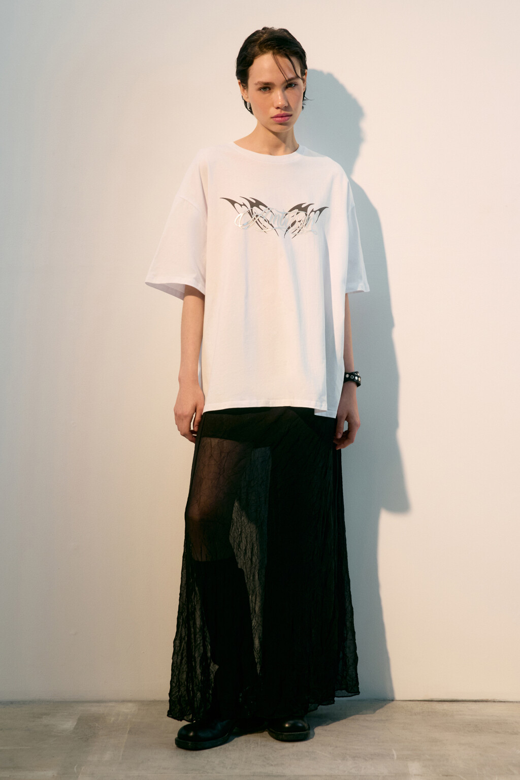 Футболка oversize с принтом - цвет белый - 4