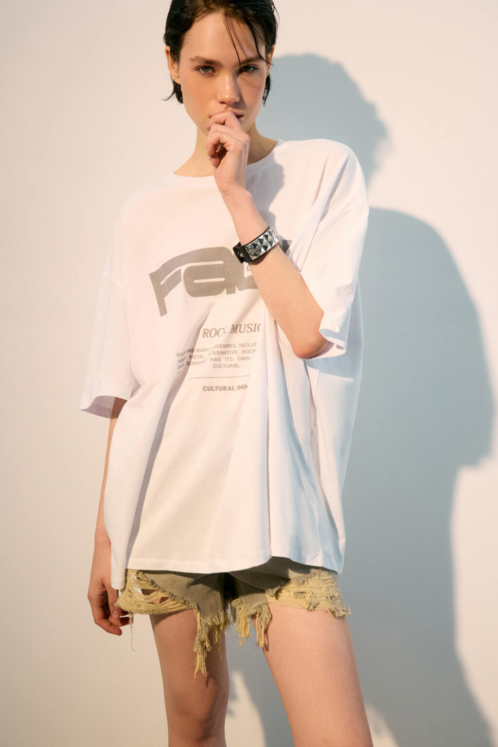 Футболка oversize с принтом - цвет белый - 1