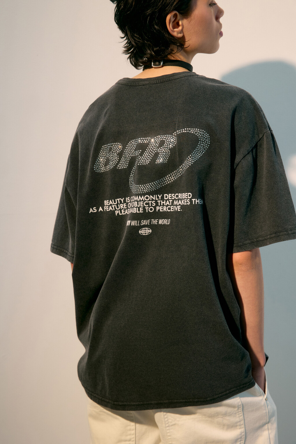 Футболка oversize с принтом-надписью - цвет серый - 1