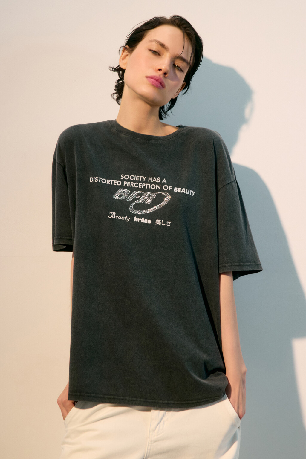 Футболка oversize с принтом-надписью - цвет серый - 2