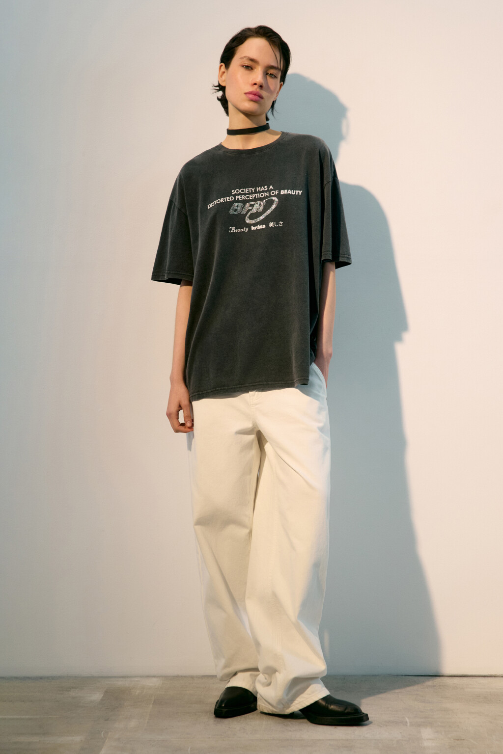 Футболка oversize с принтом-надписью - цвет серый - 4