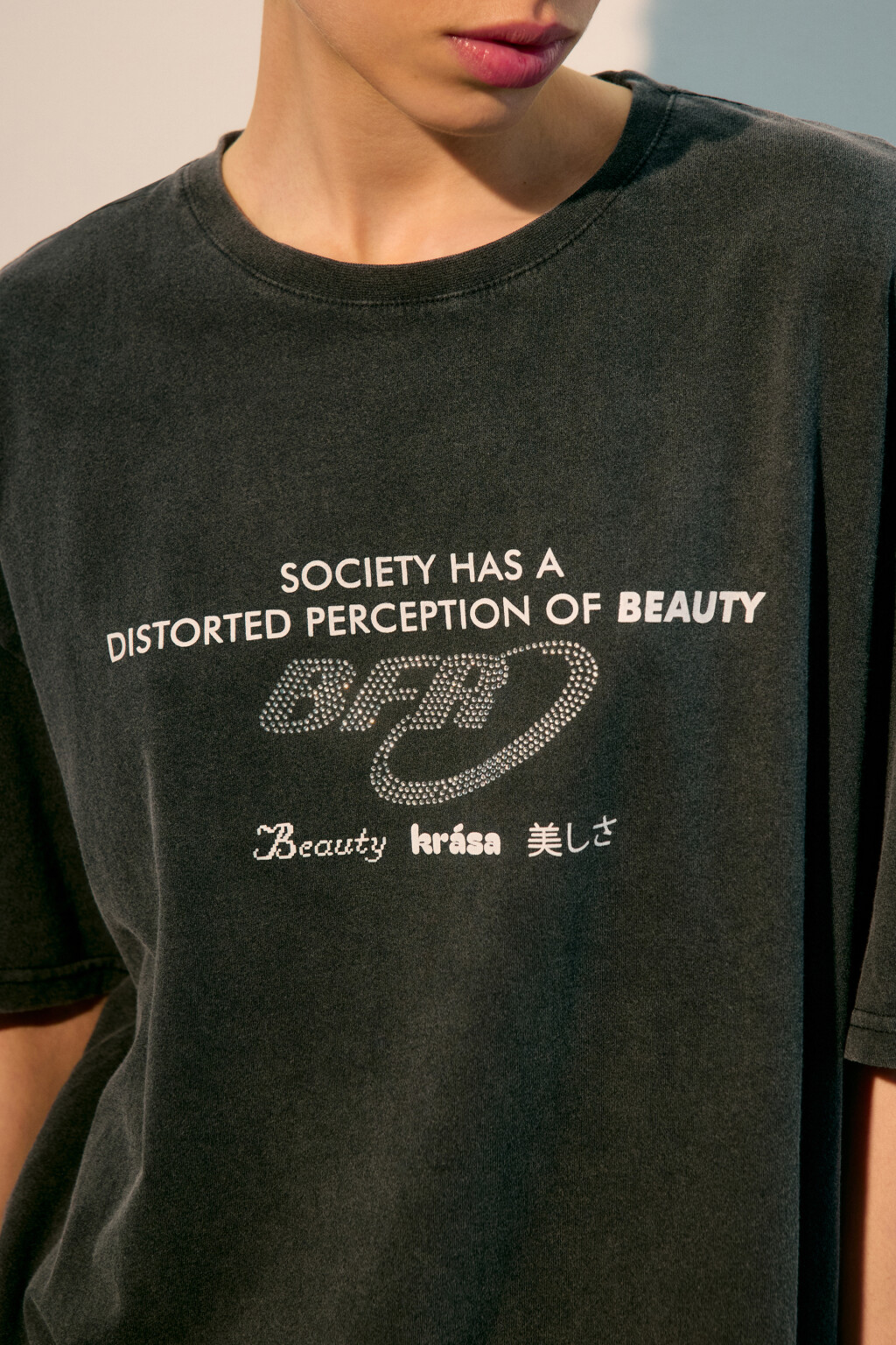 Футболка oversize с принтом-надписью - цвет серый - 5