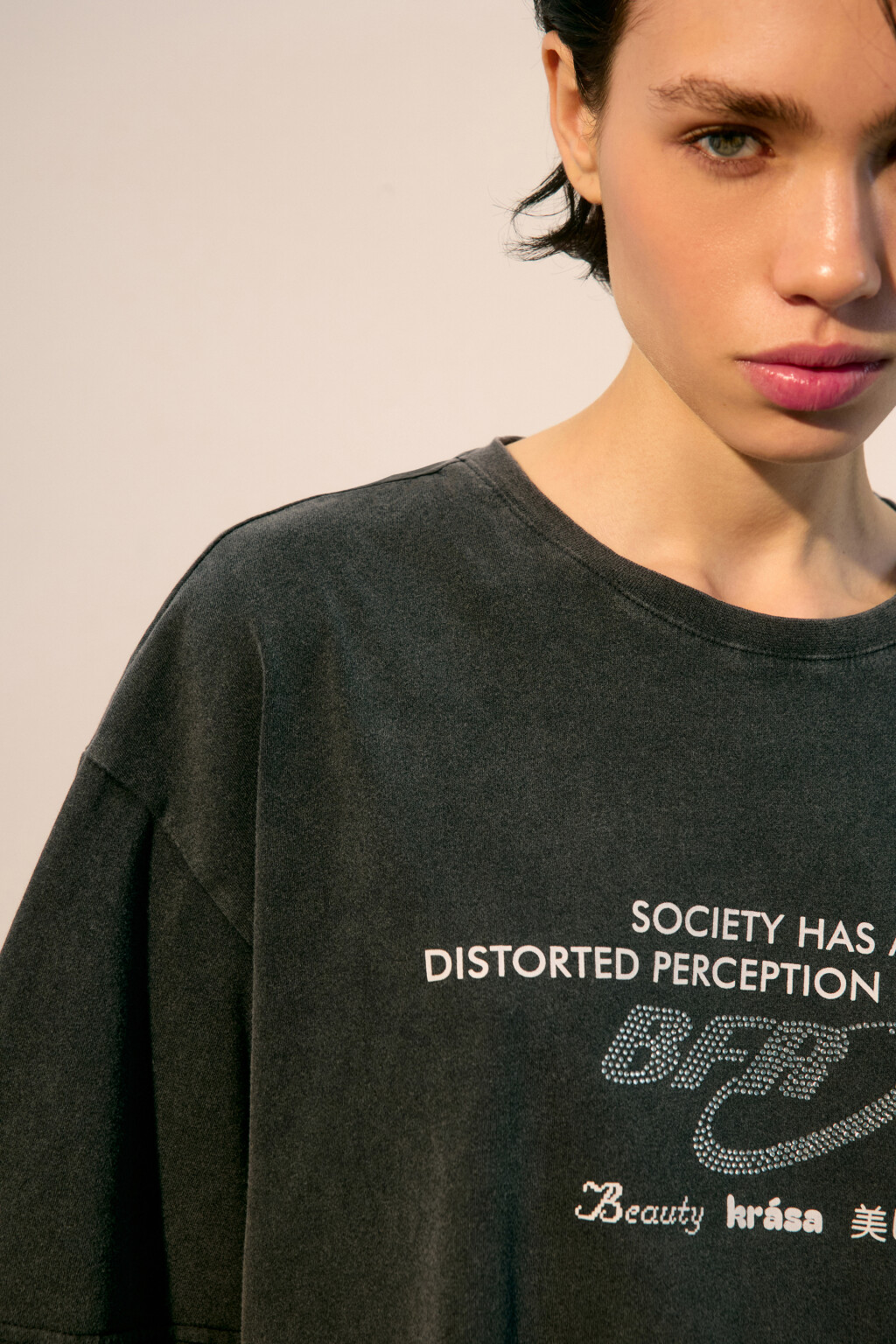 Футболка oversize с принтом-надписью - цвет серый - 6