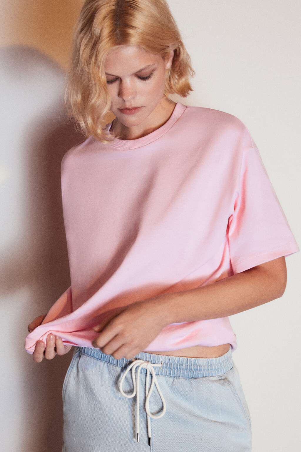 Футболка из плотного хлопкового трикотажа - цвет розовый - 1