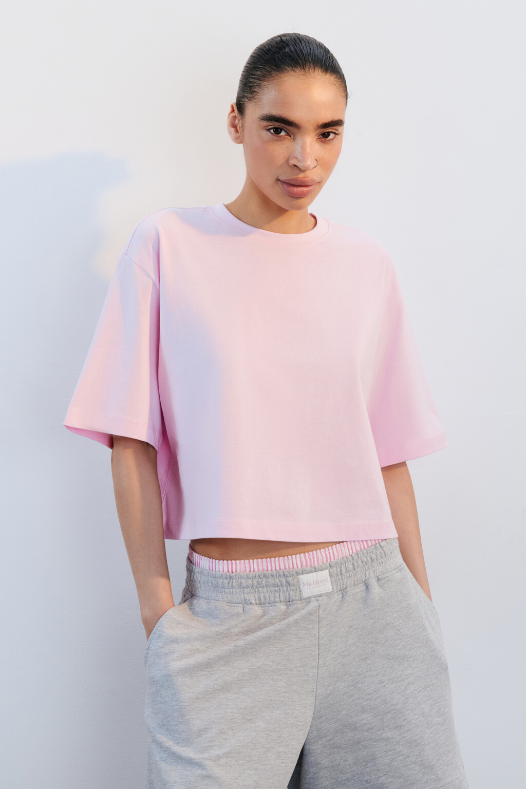 Футболка-топ свободная хлопковая - цвет розовый - 2