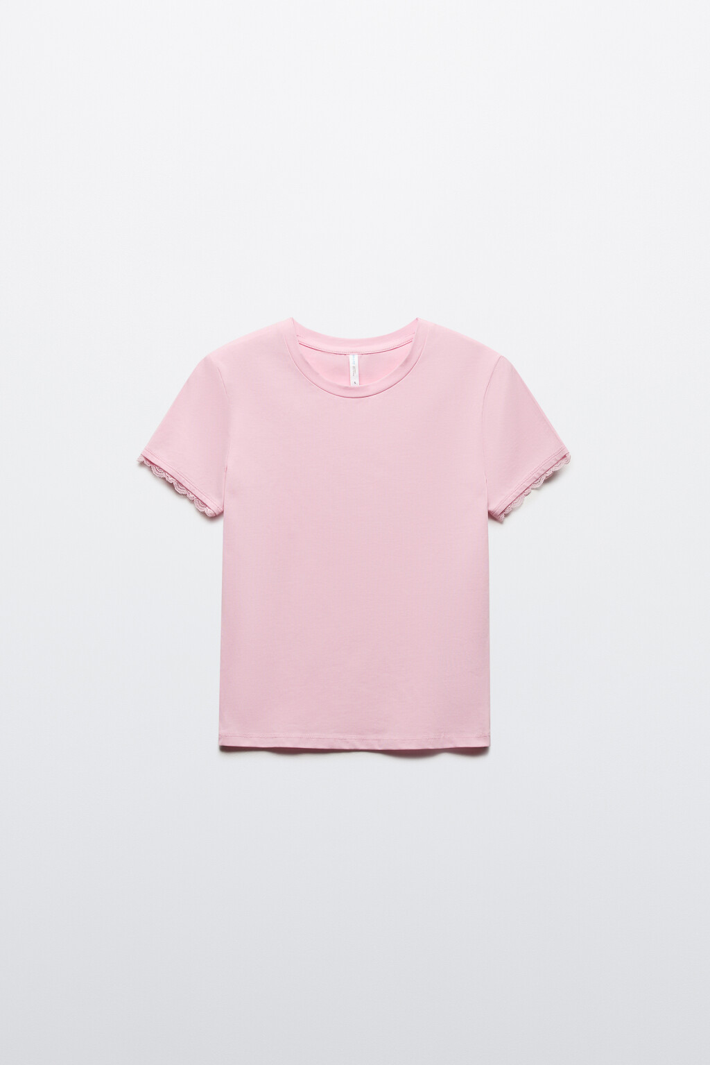 Футболка-топ с кружевом на рукавах - цвет розовый - 7