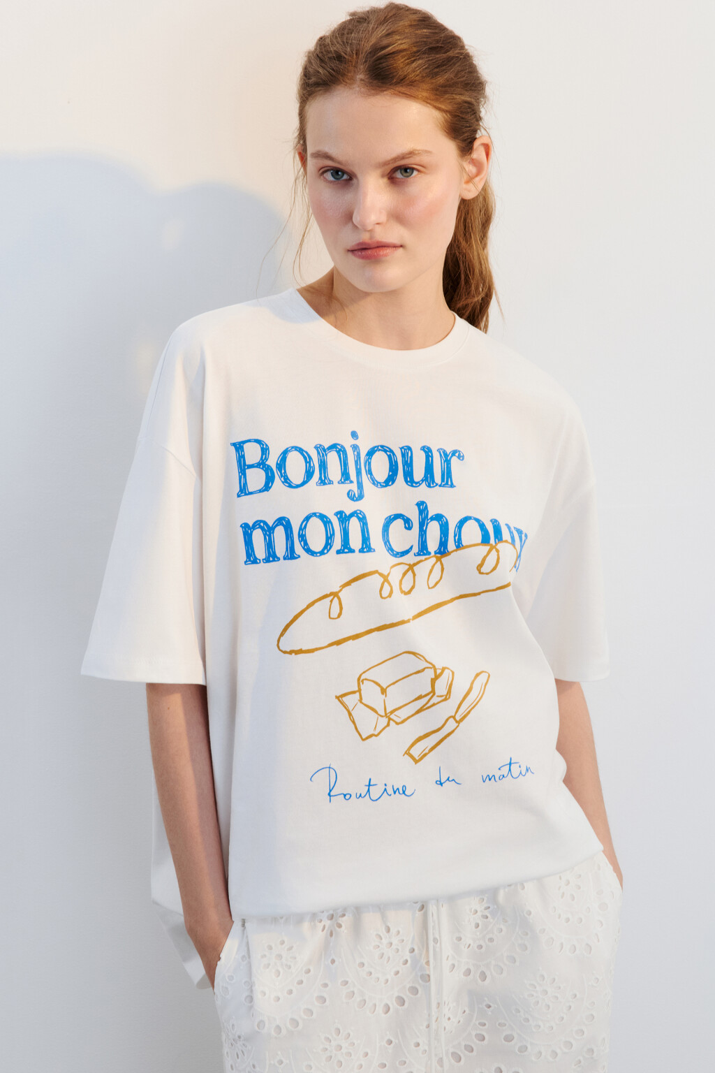 Футболка хлопковая с принтом - цвет белый - 1