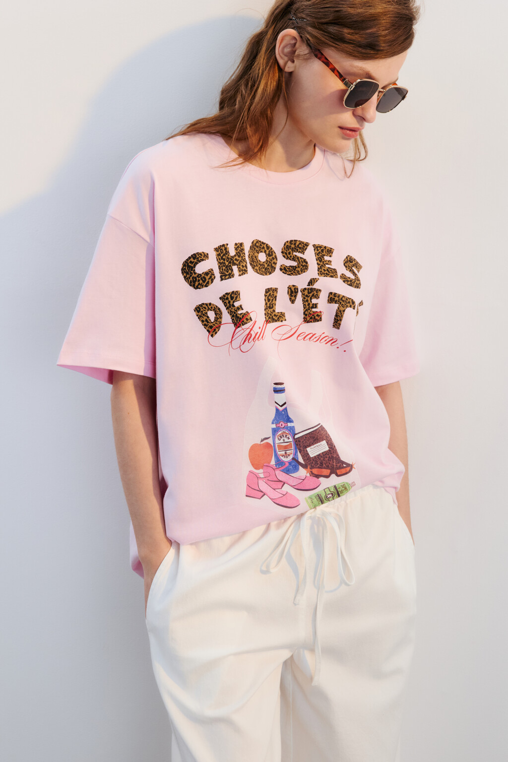 Футболка хлопковая с принтом - цвет розовый - 1