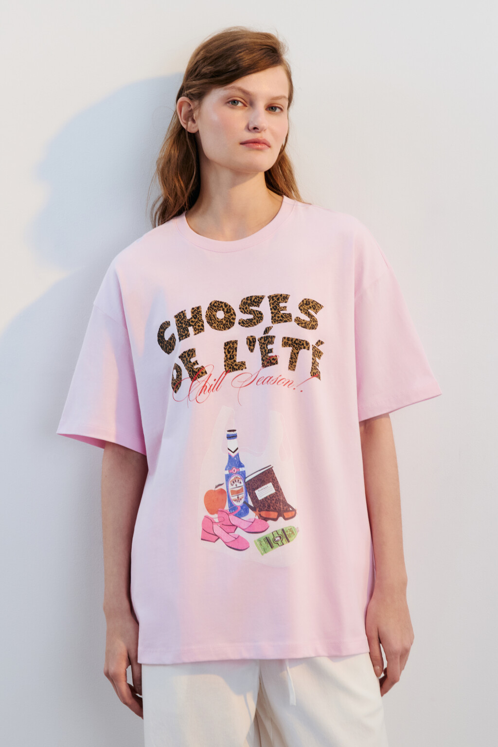 Футболка хлопковая с принтом - цвет розовый - 2