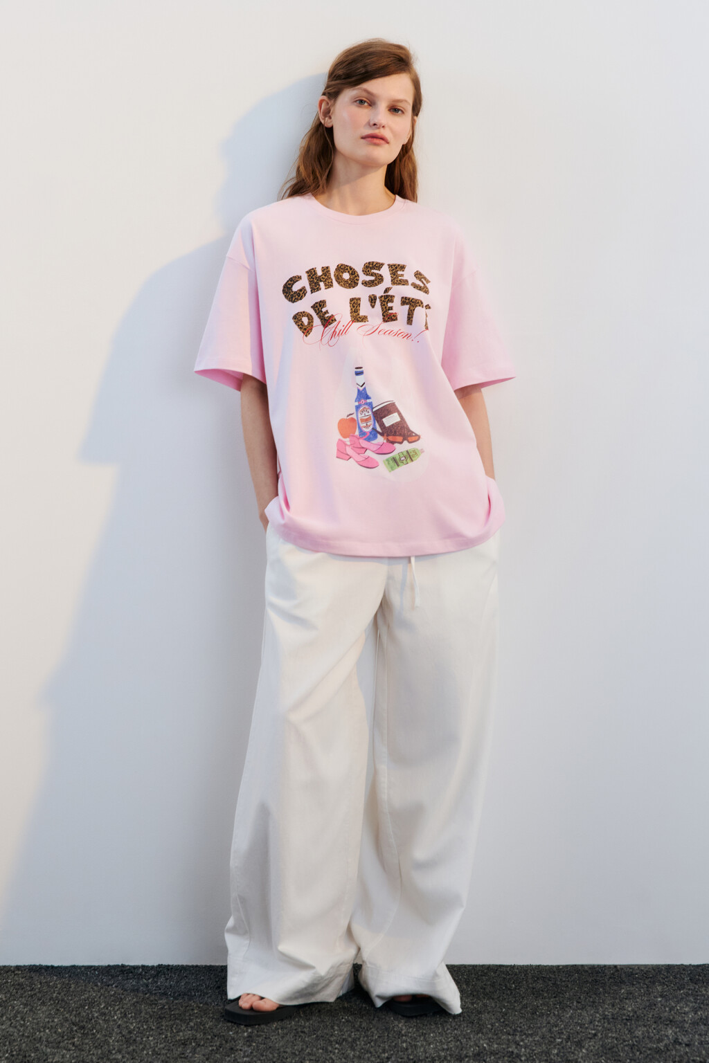 Футболка хлопковая с принтом - цвет розовый - 4