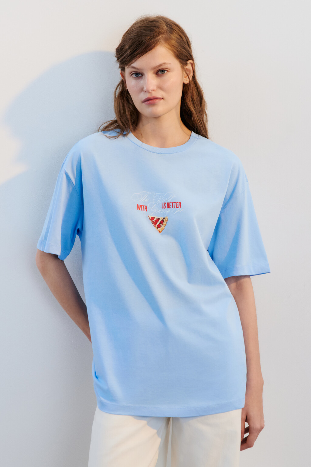 Футболка хлопковая с принтом - цвет голубой - 1