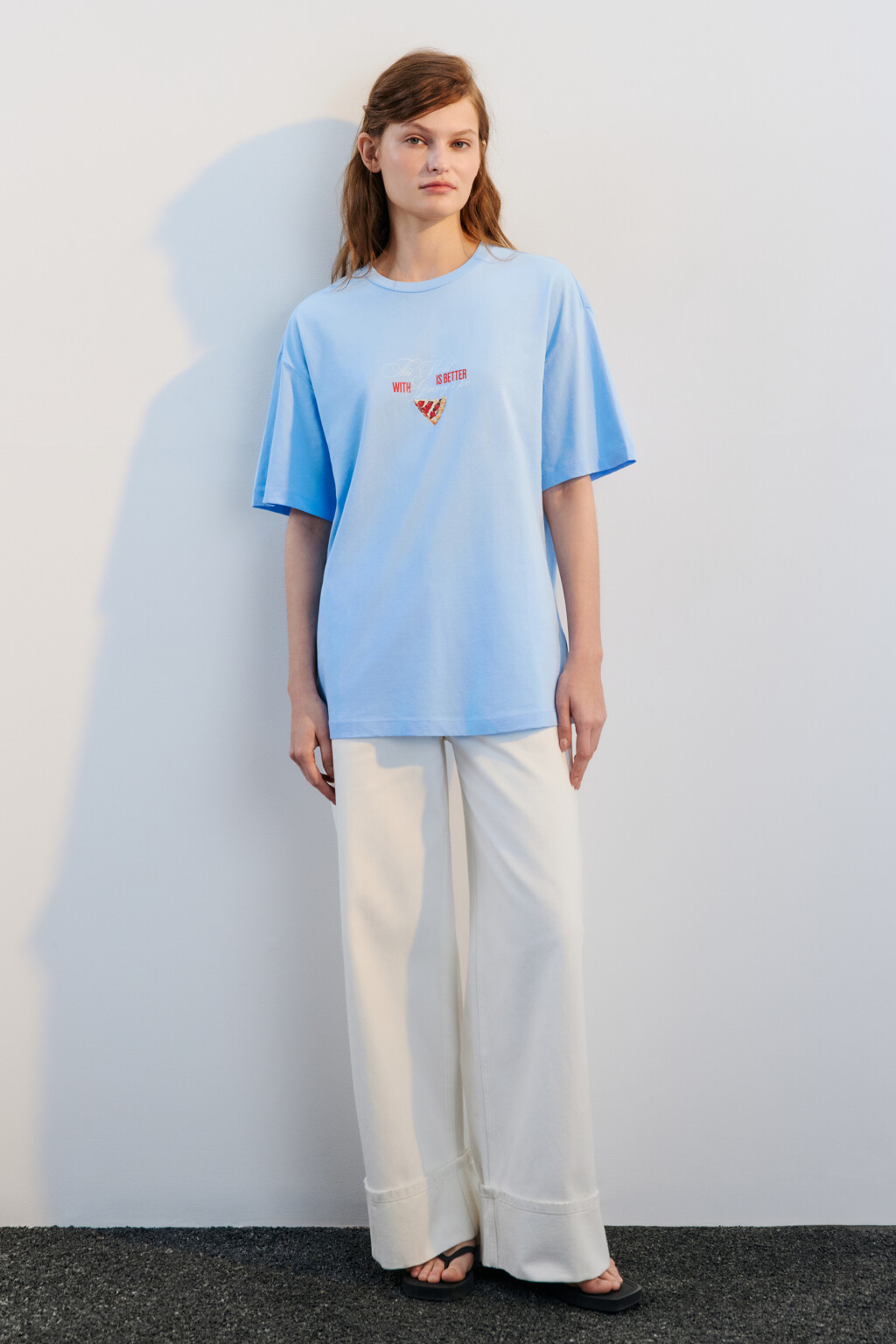 Футболка хлопковая с принтом - цвет голубой - 3