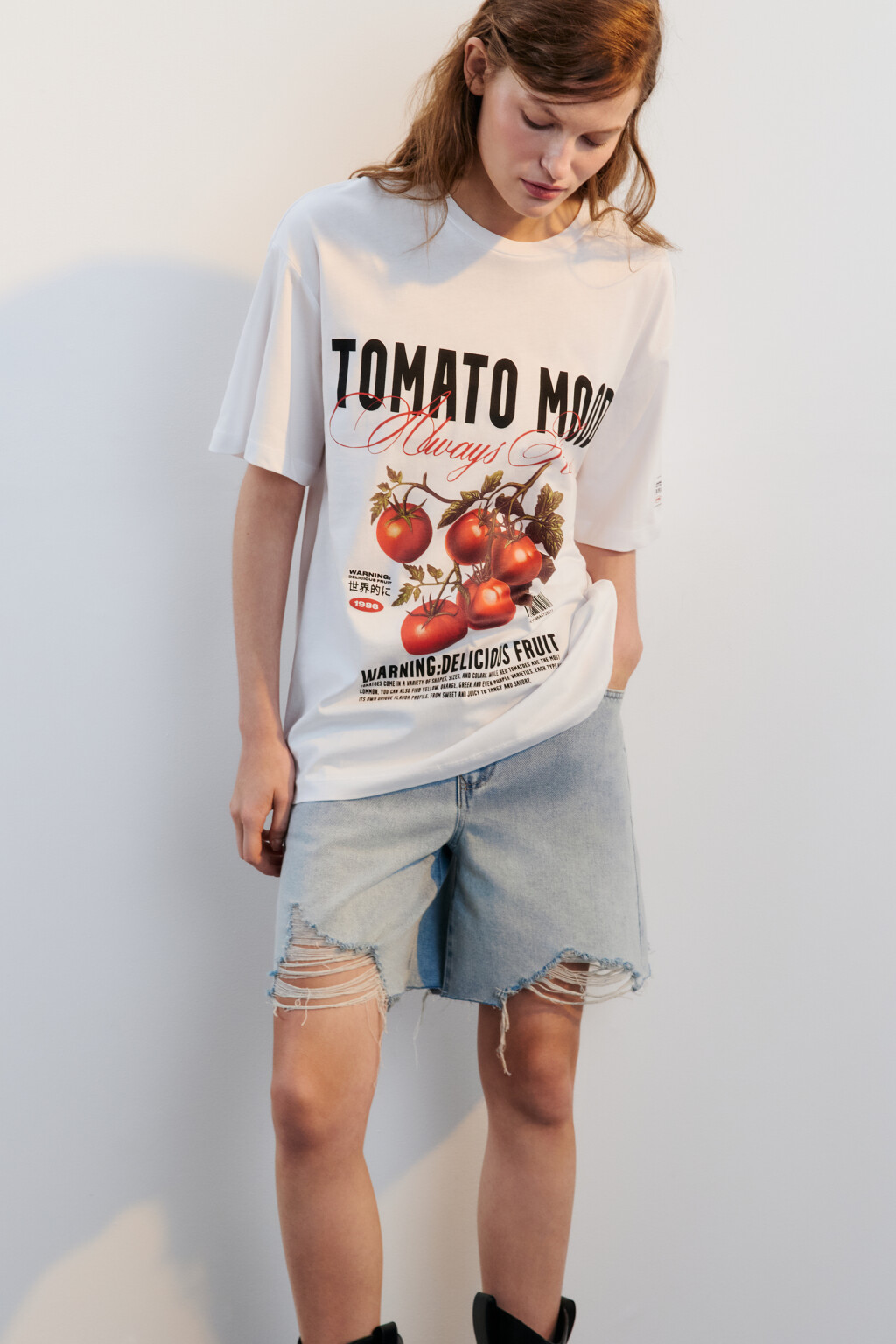 Футболка хлопковая с принтом - цвет белый - 1