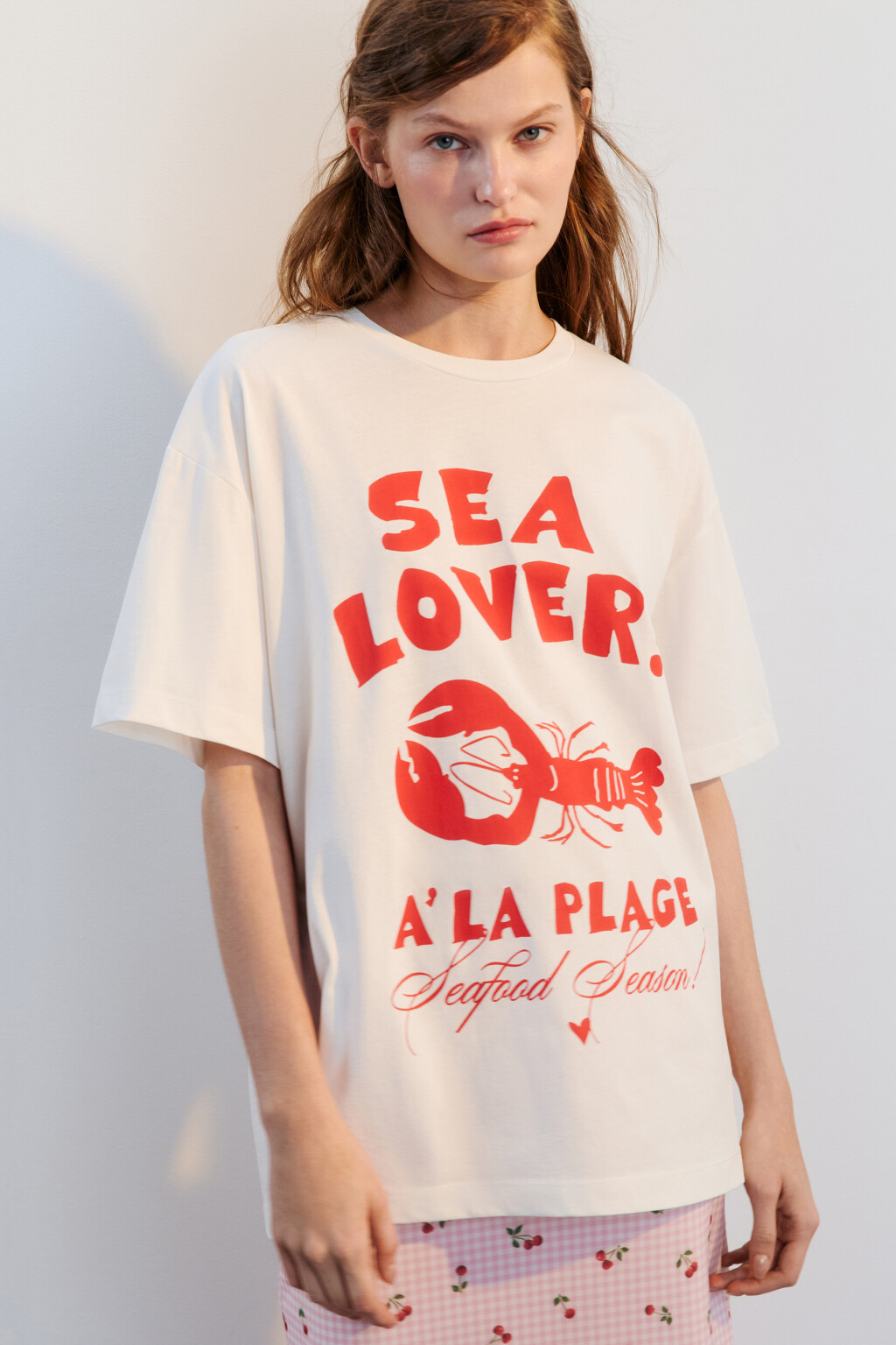 Футболка хлопковая с принтом - цвет бежевый - 1