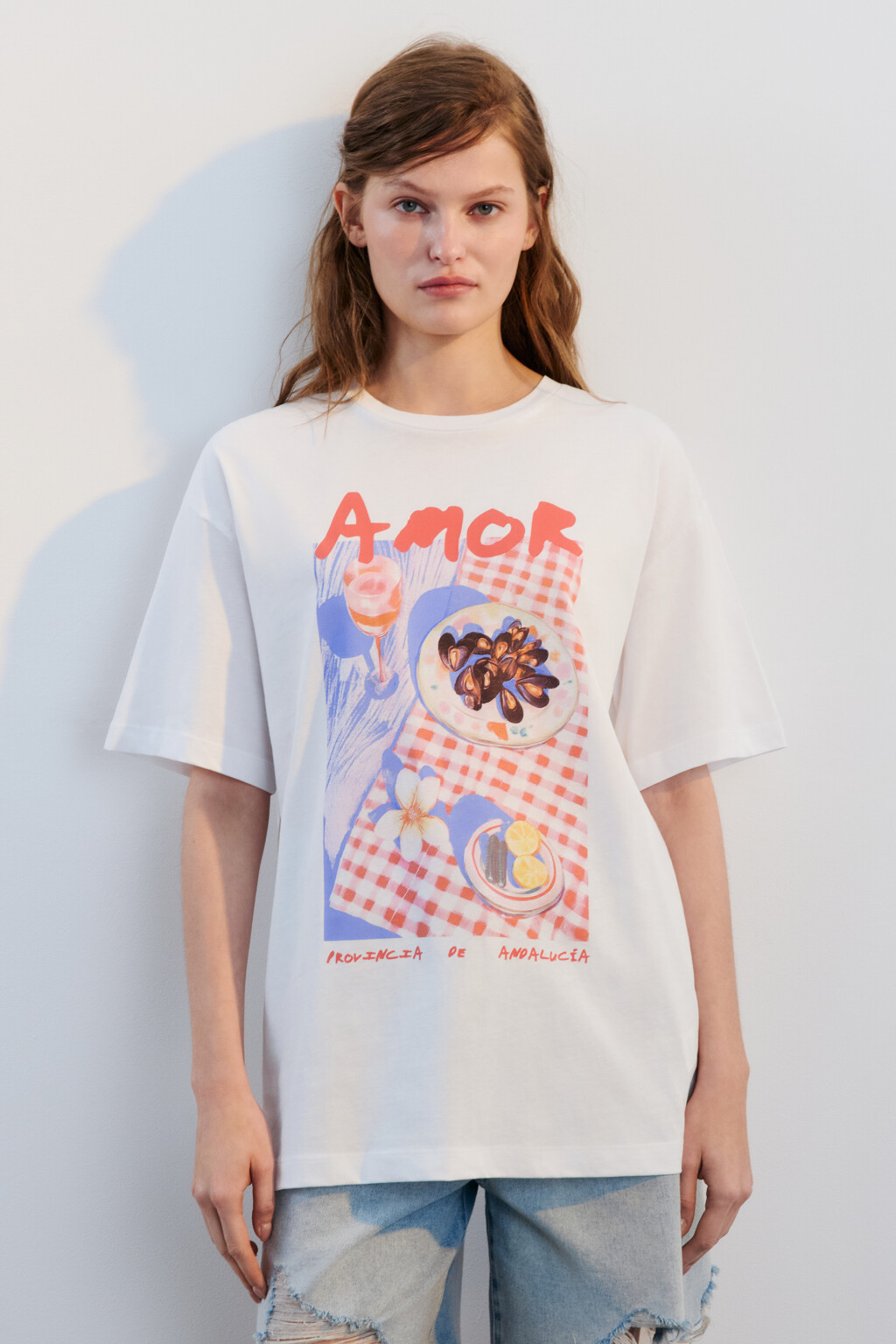 Футболка хлопковая с принтом - цвет белый - 3