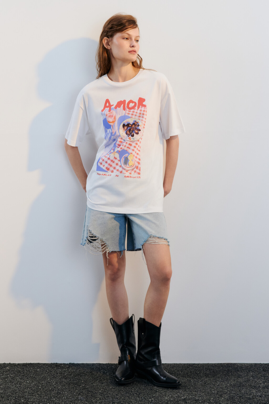 Футболка хлопковая с принтом - цвет белый - 5