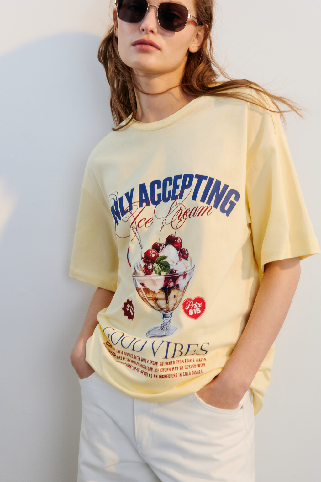 Футболка хлопковая с принтом - цвет желтый - 1