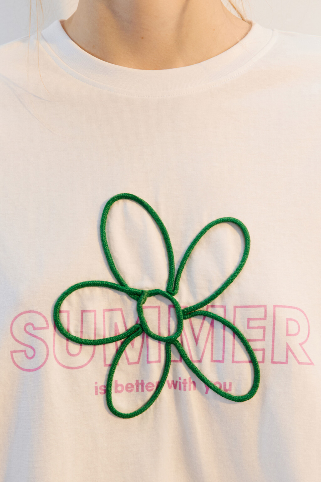 Футболка хлопковая с декором из шнурка - цвет белый - 5