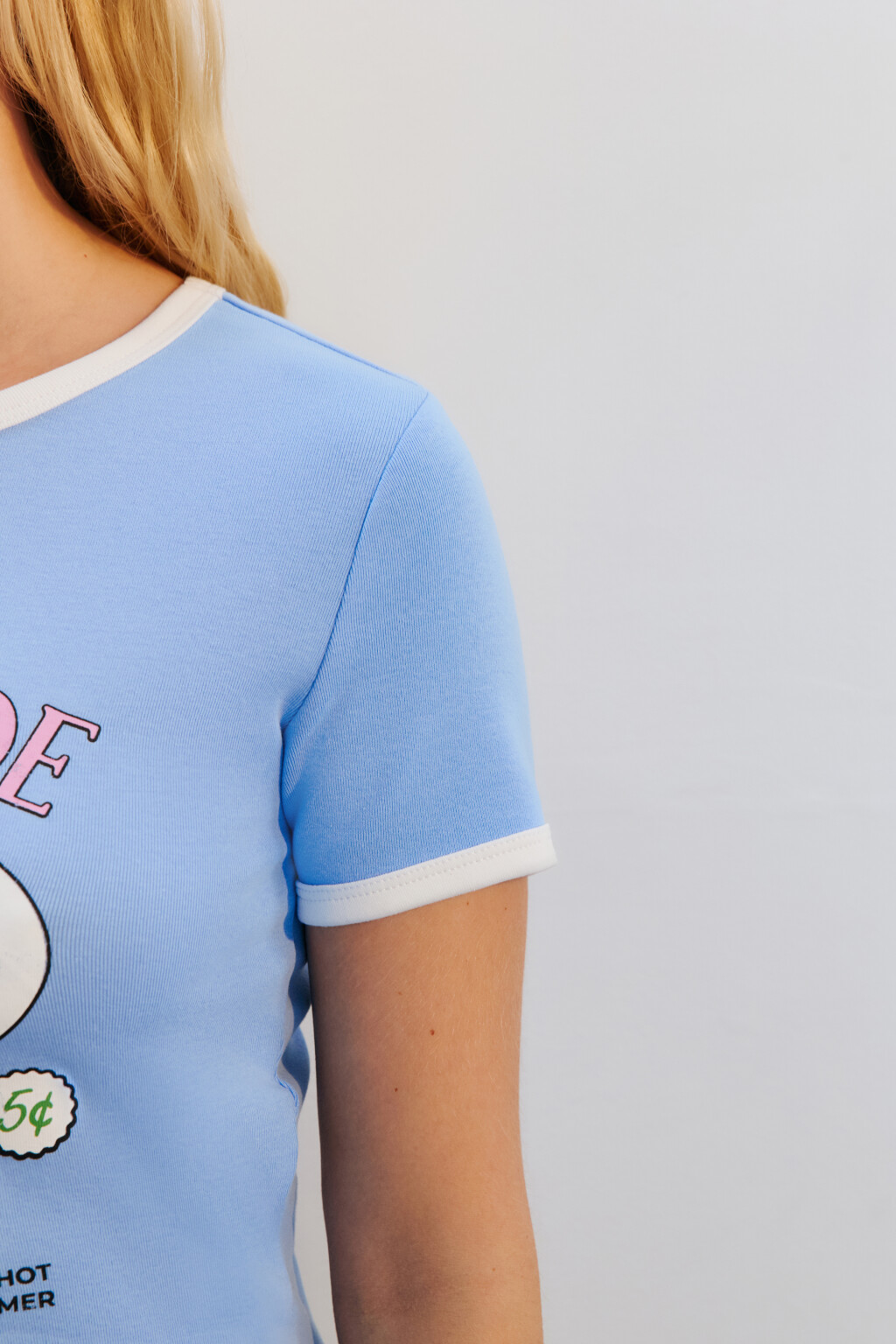 Футболка-топ хлопковая с принтом - цвет голубой - 6