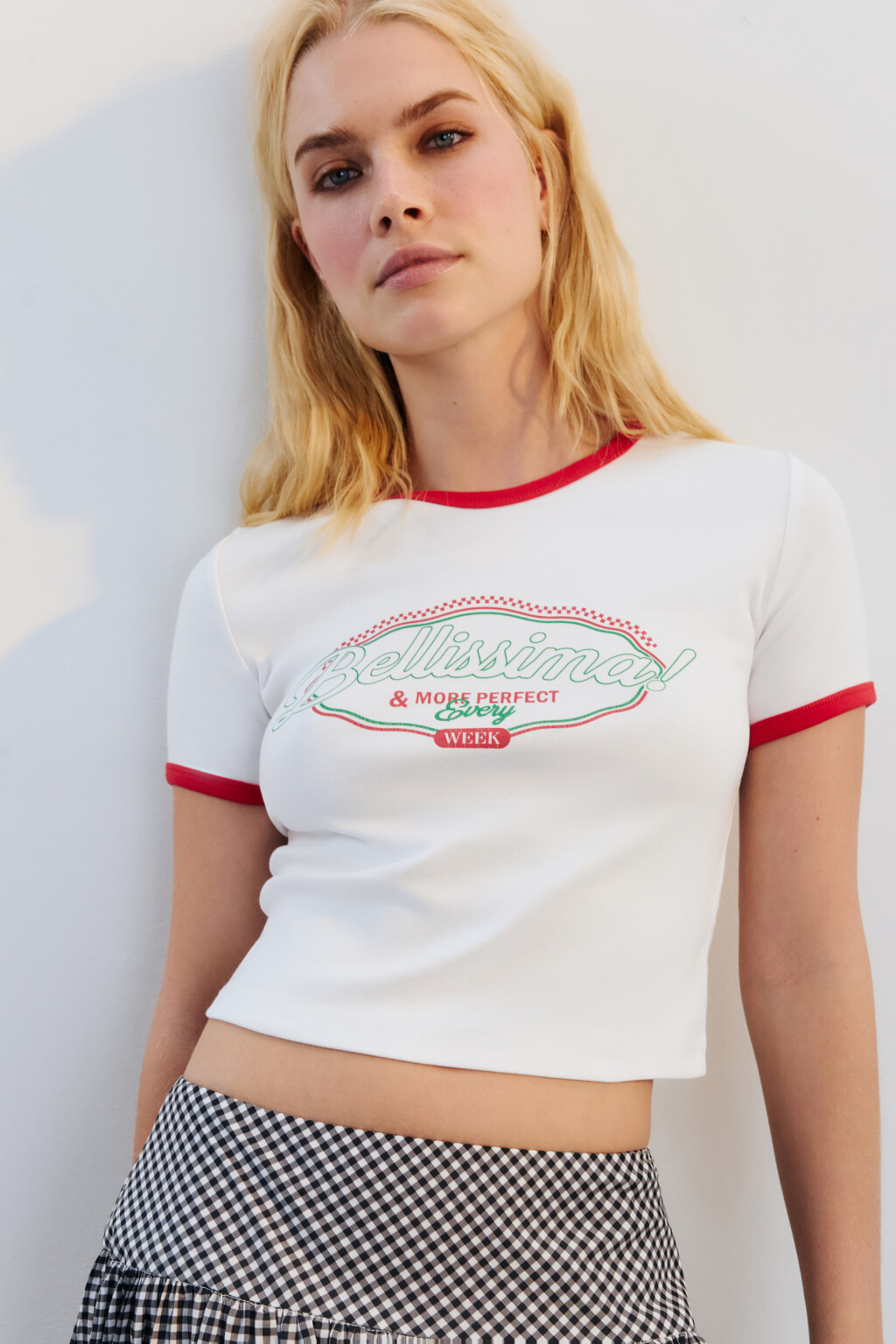 Футболка-топ хлопковая с принтом - цвет бежевый - 1