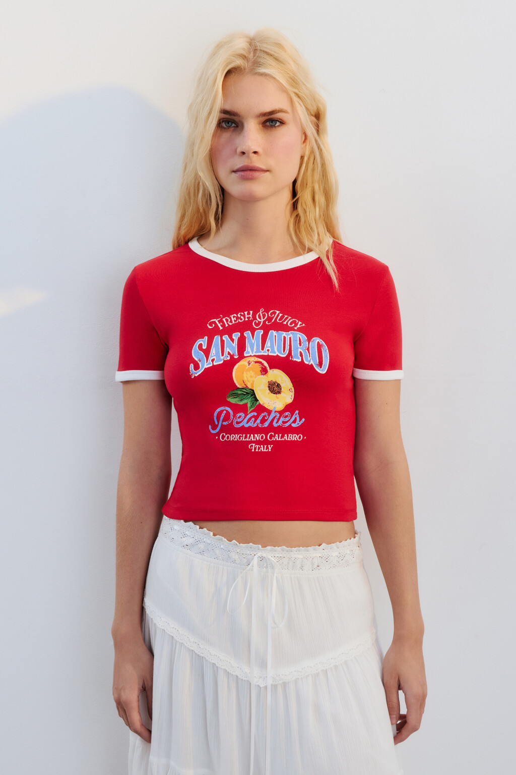 Футболка-топ хлопковая с принтом - цвет красный - 3