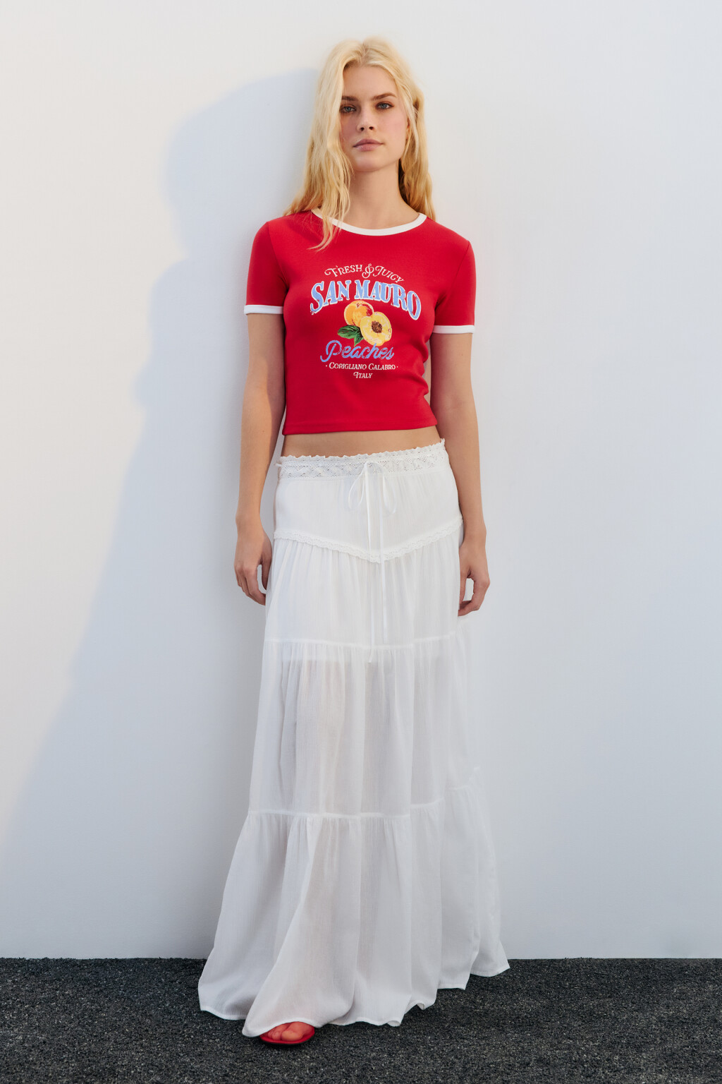 Футболка-топ хлопковая с принтом - цвет красный - 5