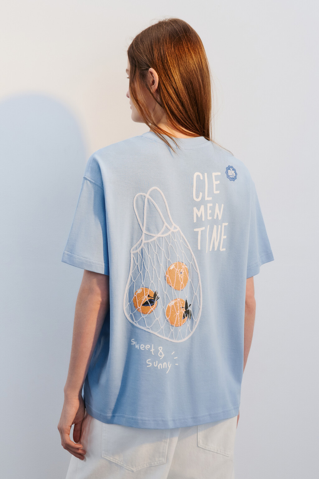 Футболка хлопковая с принтом - цвет голубой - 4