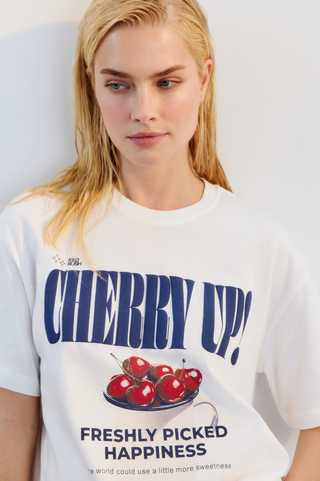 Футболка хлопковая с принтом - цвет белый - 1