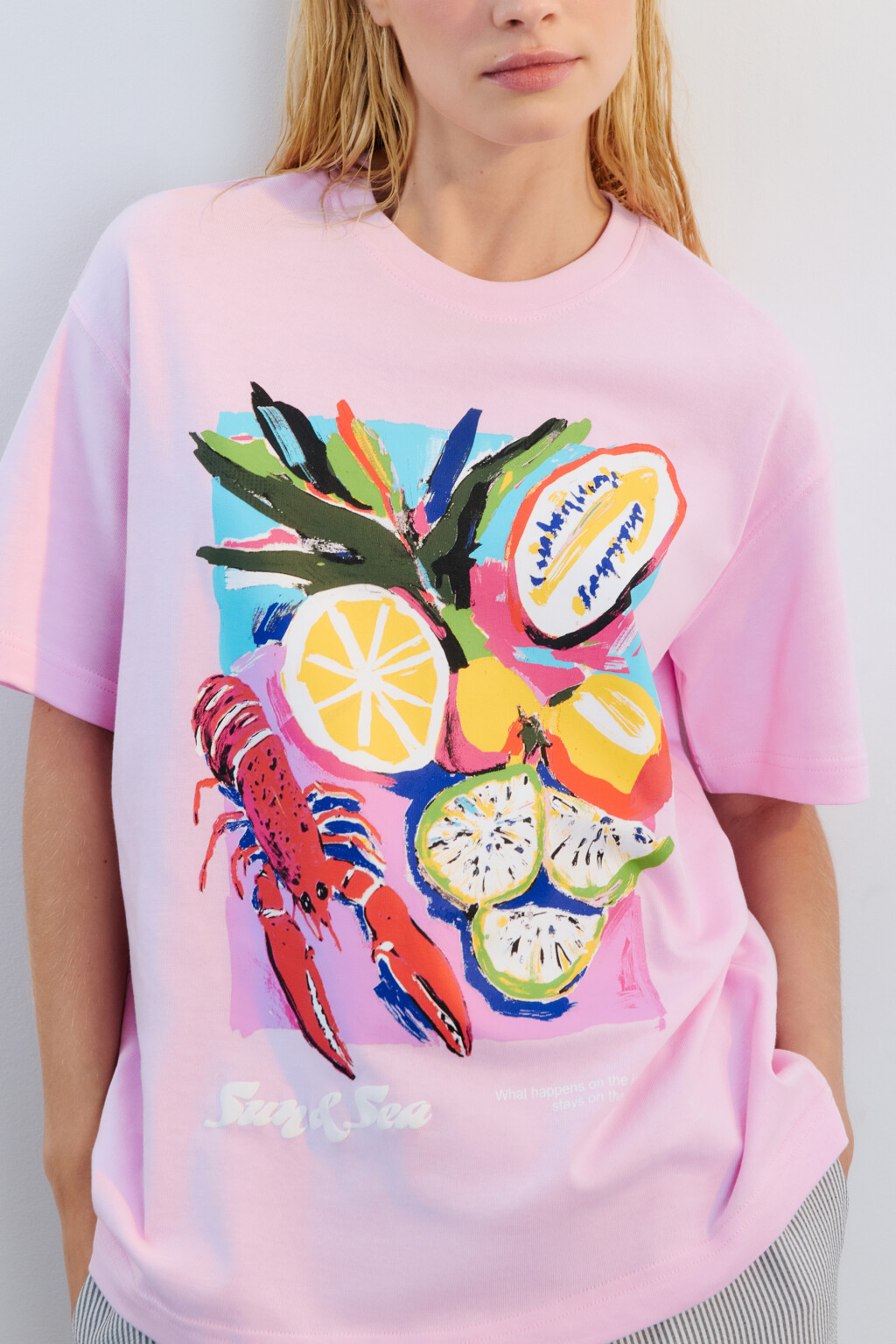 Футболка хлопковая с принтом - цвет розовый - 2