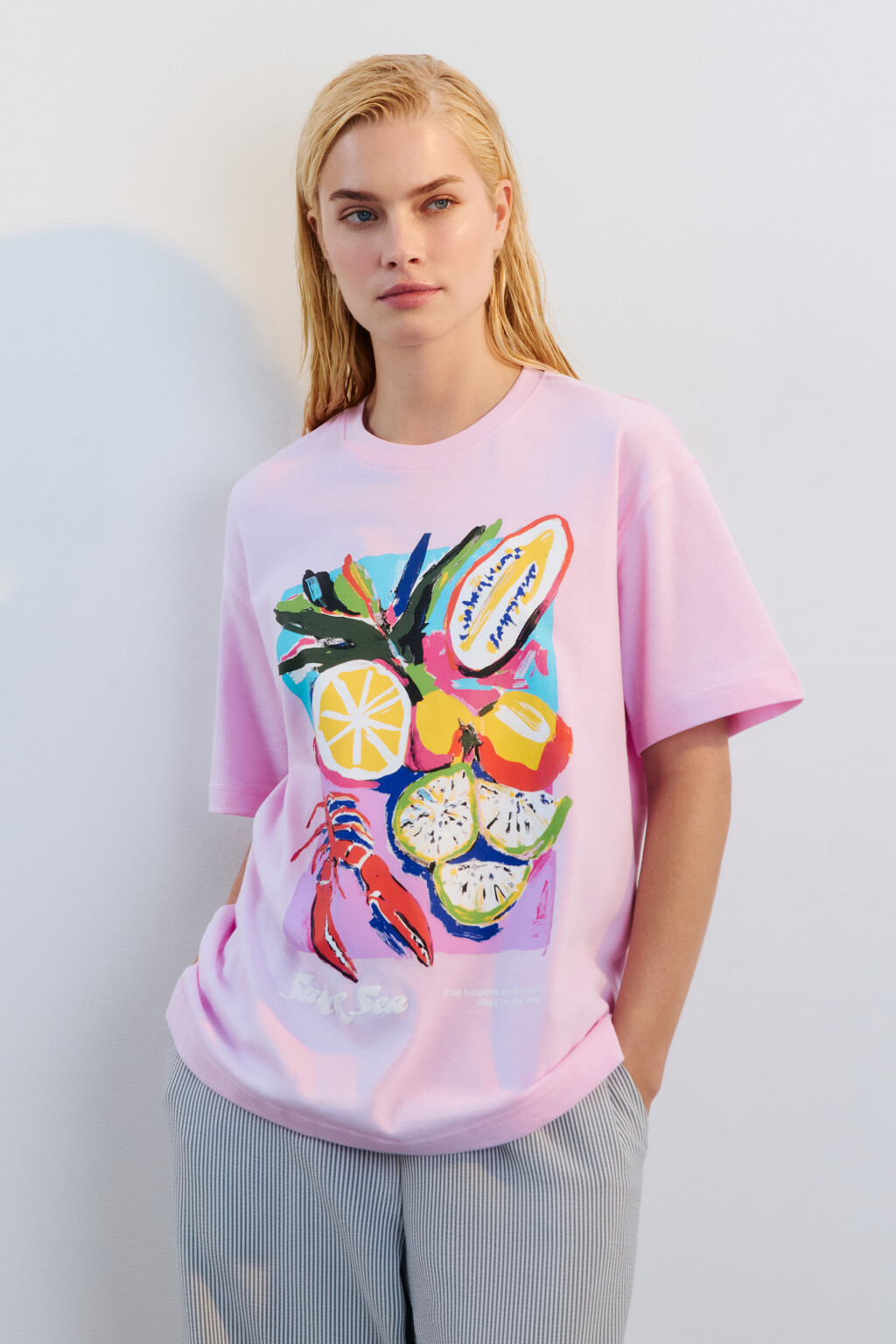 Футболка хлопковая с принтом - цвет розовый - 3