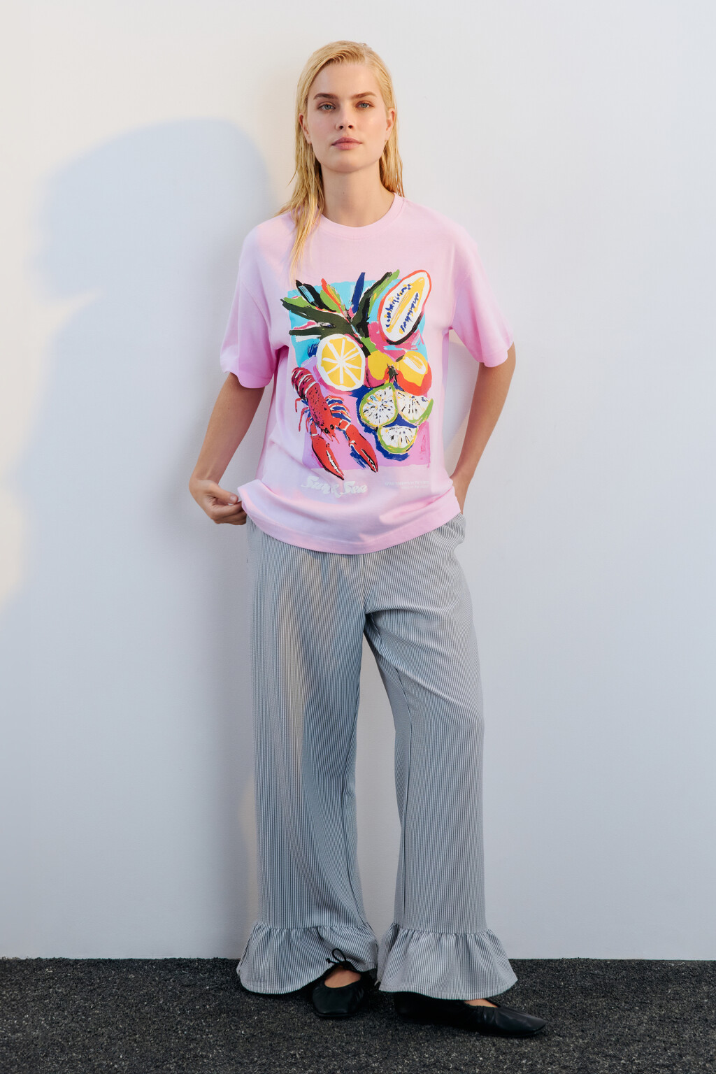 Футболка хлопковая с принтом - цвет розовый - 5