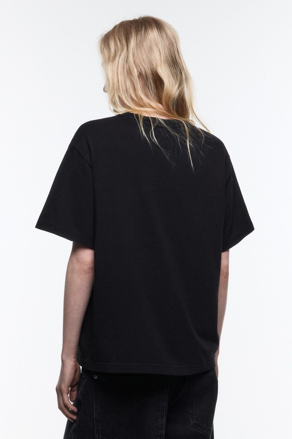 Футболка хлопковая с надписью из бисера - цвет черный - 3