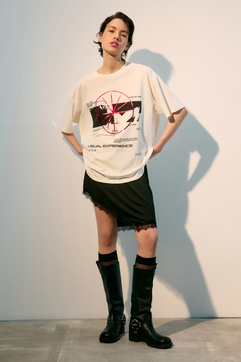 Футболка oversize с принтом в стиле гранж - цвет белый - 4