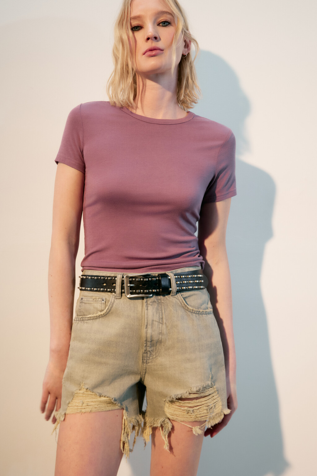 Футболка приталенная из вискозы - цвет розовый - 1