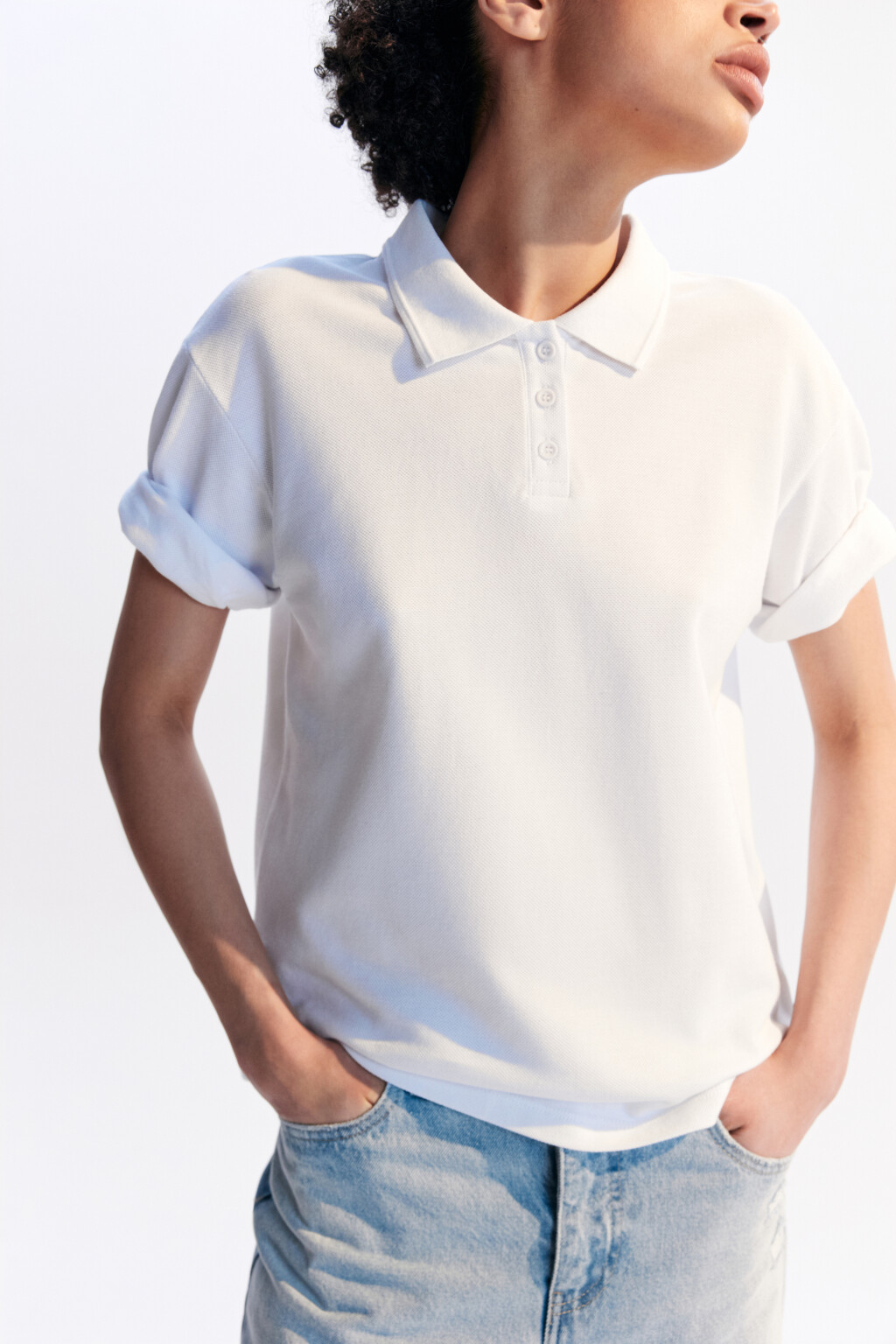 Футболка-поло хлопковая с застежкой на груди - цвет белый - 1