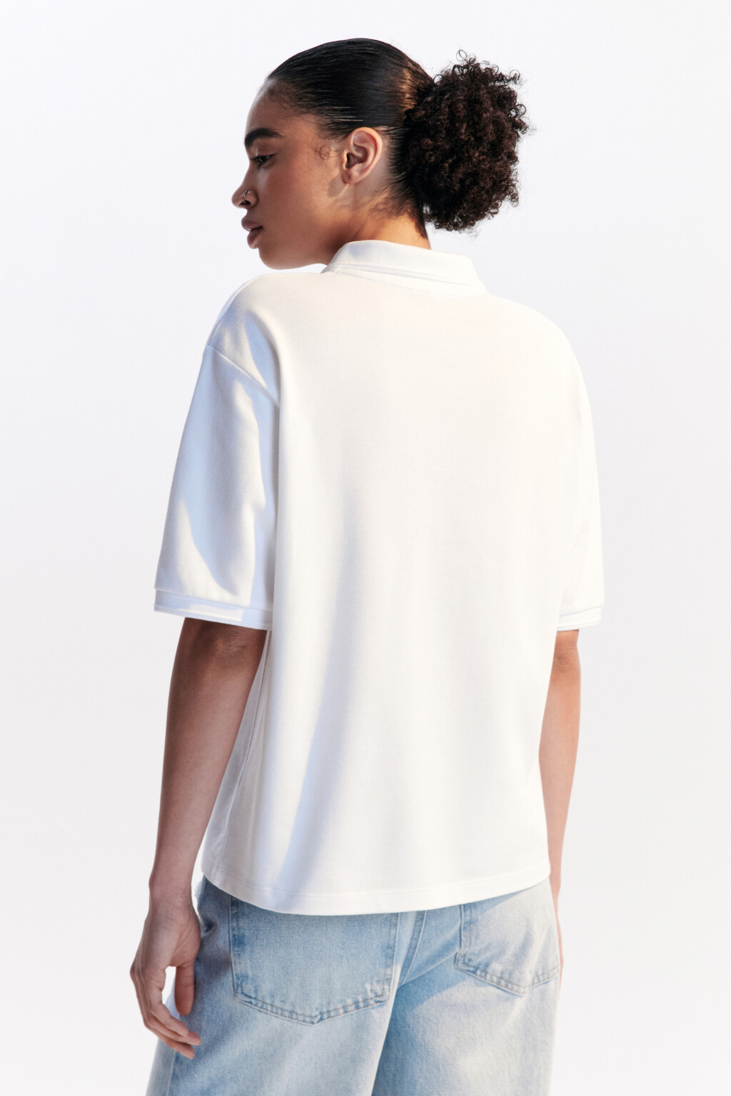 Футболка-поло хлопковая с застежкой на груди - цвет белый - 3