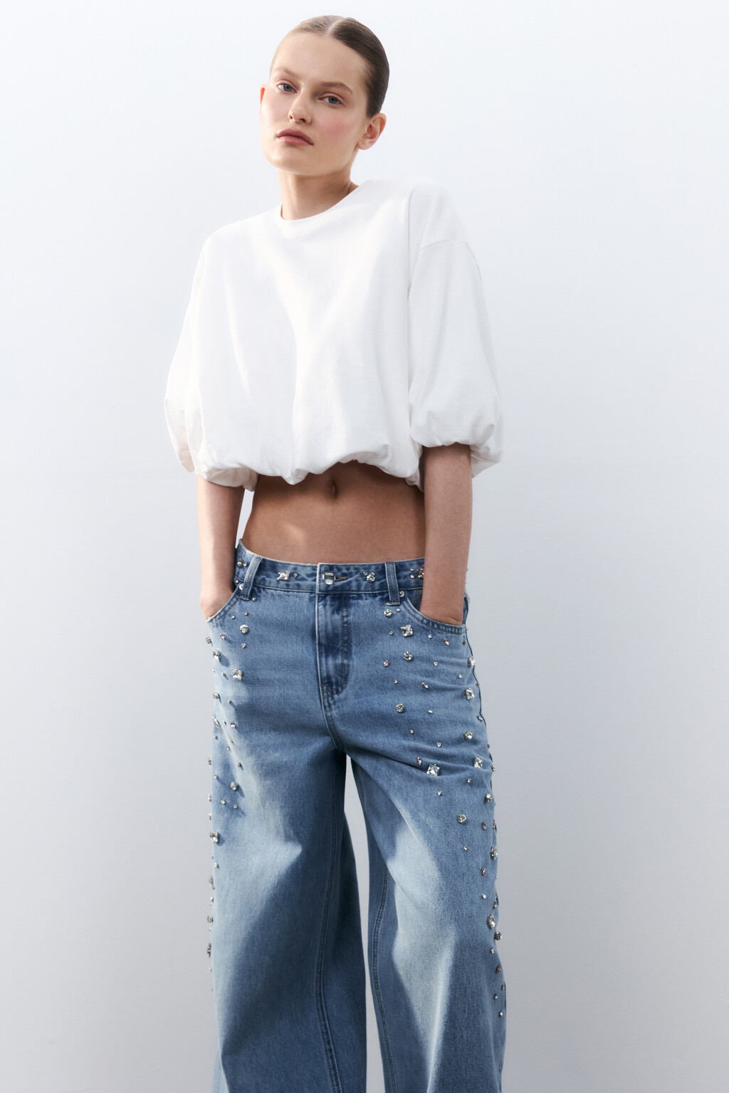 Футболка-топ с пышными рукавами - цвет белый - 1