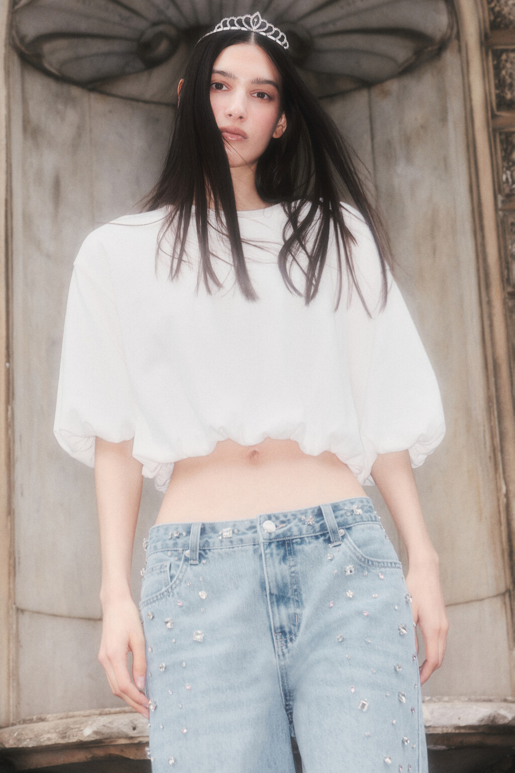 Футболка-топ с пышными рукавами - цвет белый - 9