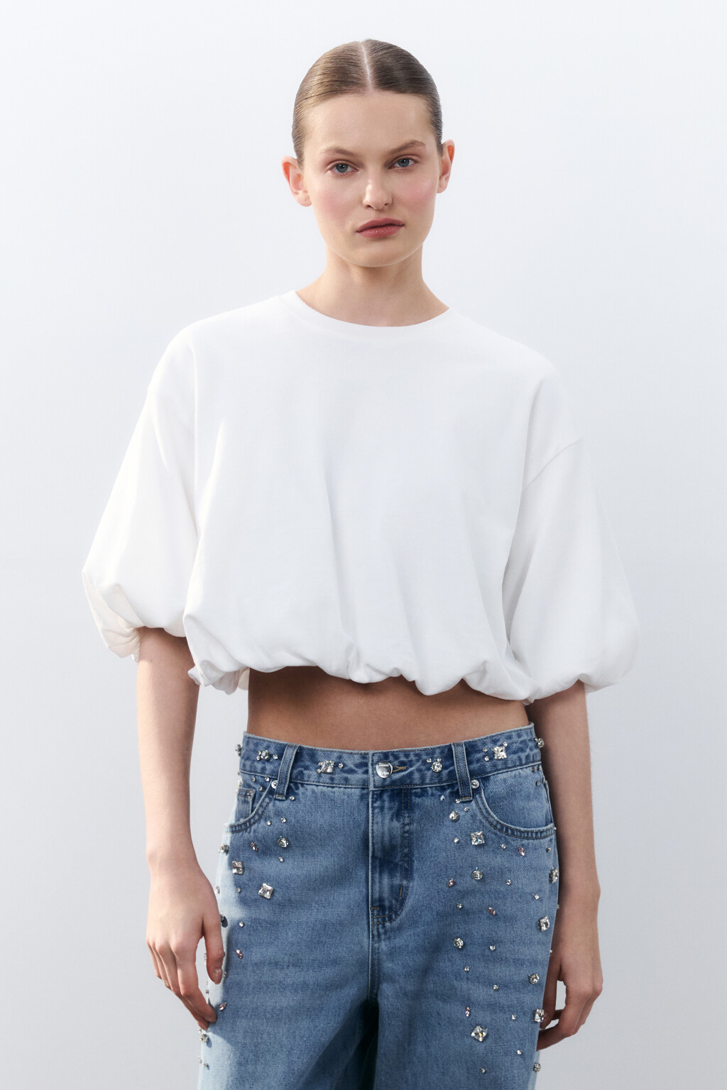 Футболка-топ с пышными рукавами - цвет белый - 3