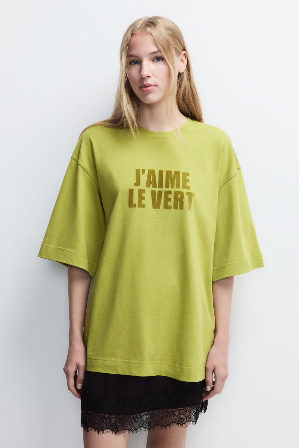 Футболка oversize с принтом-надписью - цвет зеленый - 2