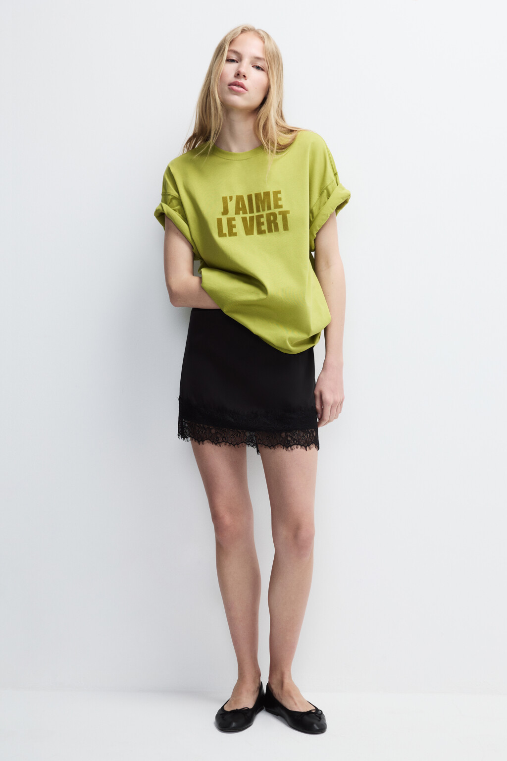 Футболка oversize с принтом-надписью - цвет зеленый - 4