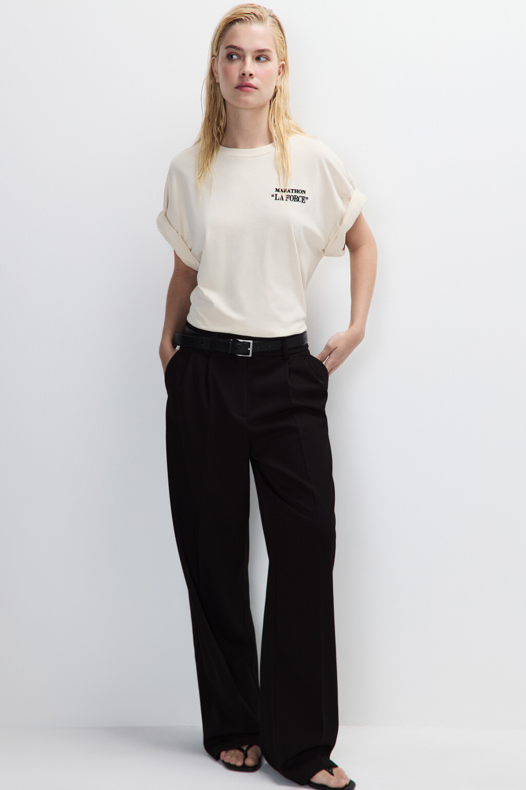 Футболка oversize с принтом-надписью - цвет бежевый - 2